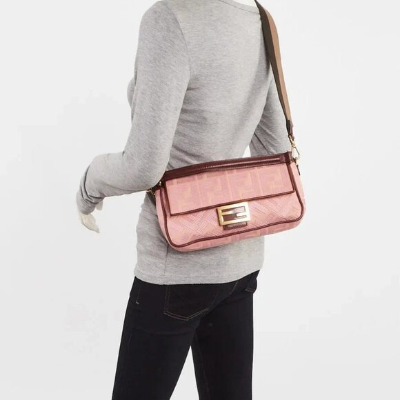 Fendi Pink FF Cotton Canvas Medium Baguette Bag - 8BR600 - Picture 2 of 11